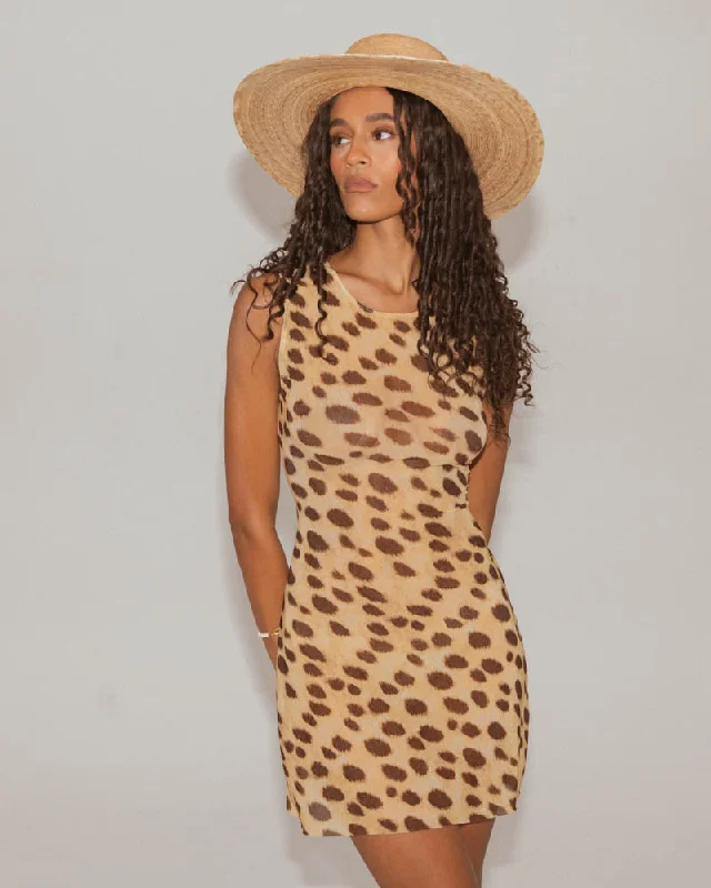 Knit Leopard Muscle Dress | Tan