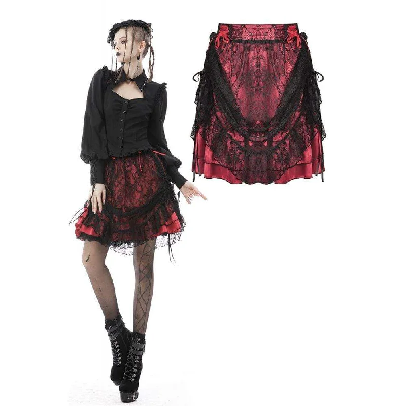 Women's Gothic Strappy Lace Splice Mini Skirt